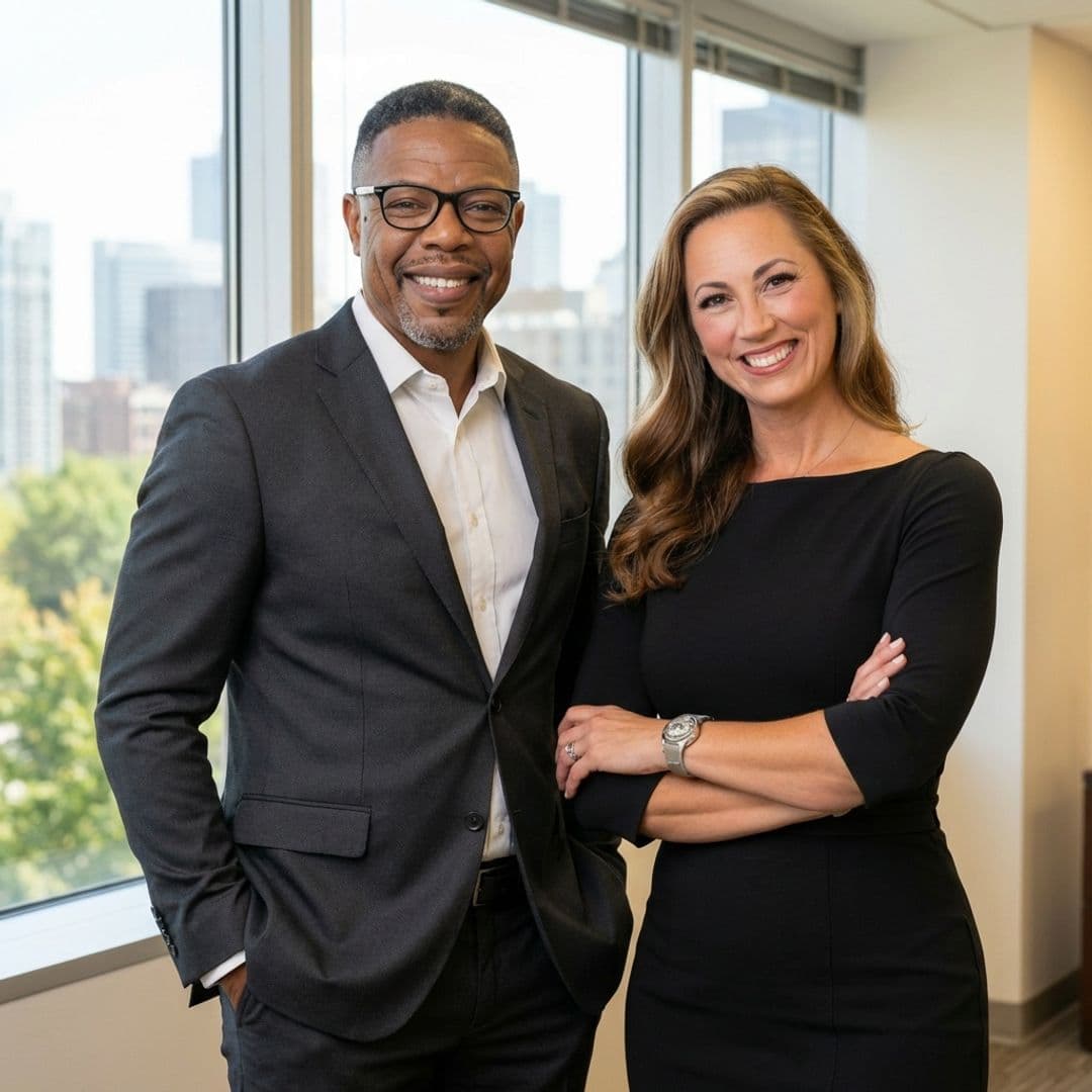 Henry Irvin and Dr. Yvonka De Ridder standing side by side in an office, smiling